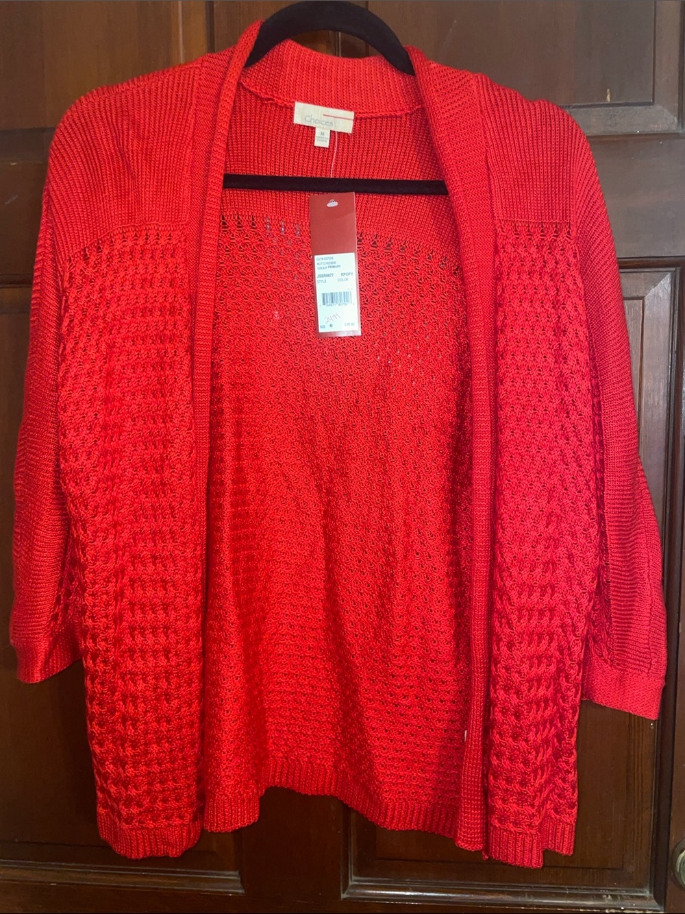 Choices Red Open-Front Knit Cardigan
